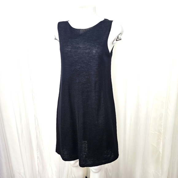 Eileen Fisher 100% Wool Black Sleeveless Fine Knit Sweater Dress Size Small - Picture 1 of 10